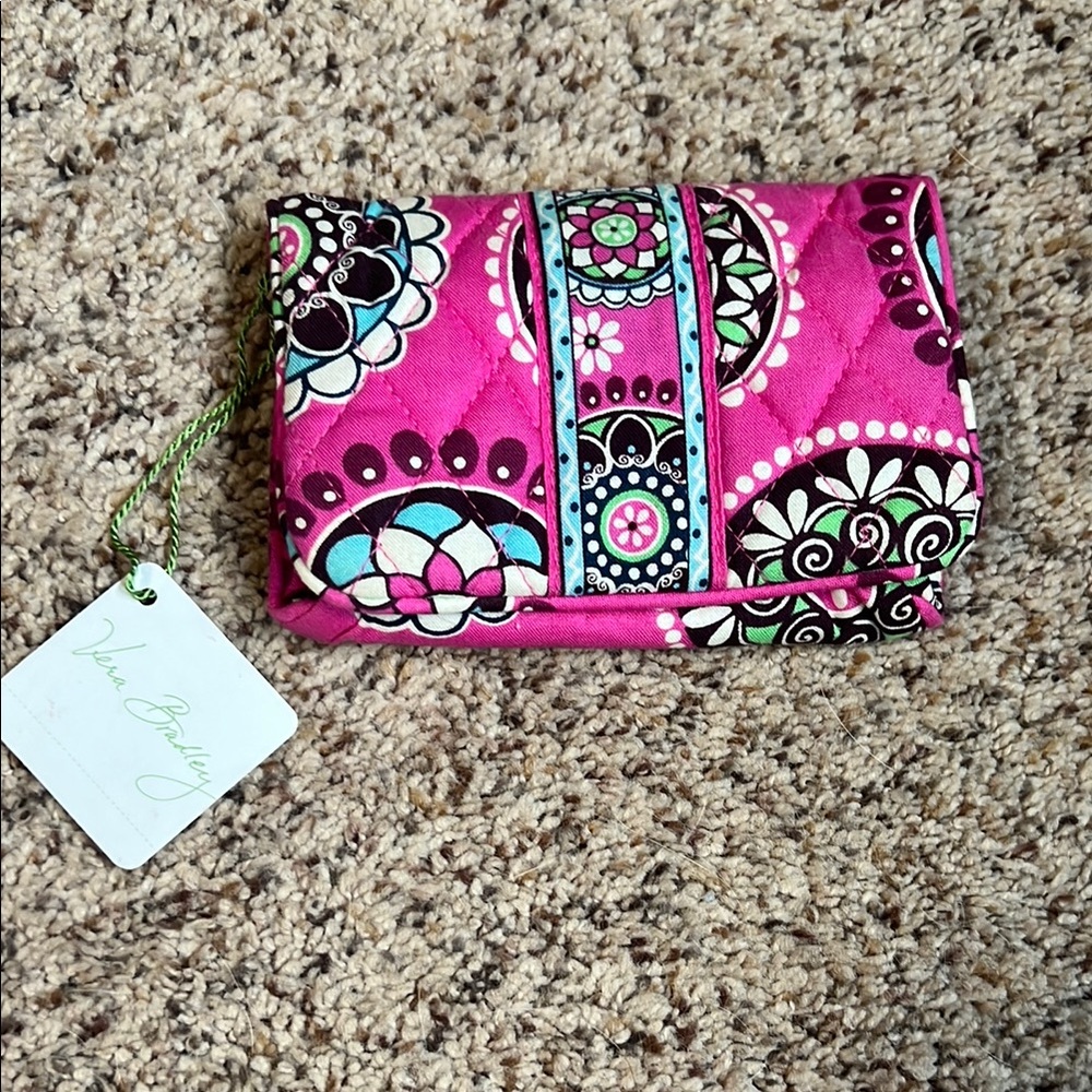 Vera Bradley Pink and Blue Wristlet with Paisley Design